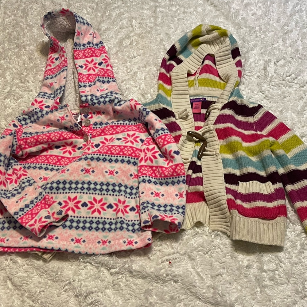 Carters 3T Girls Fleece Hooded Pullover & Greendog 3T Hooded Cardigan